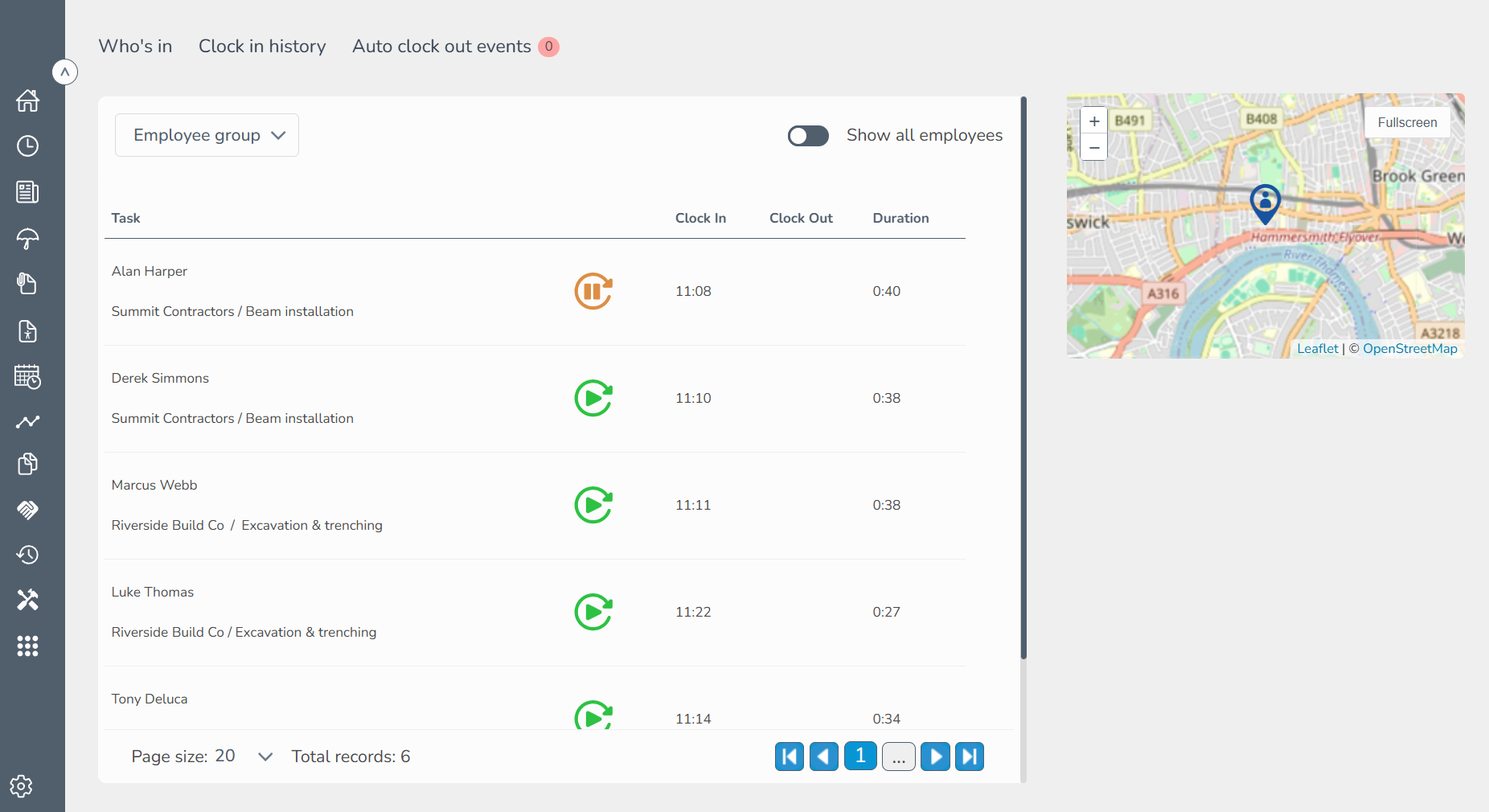 Live time and attendance monitoring