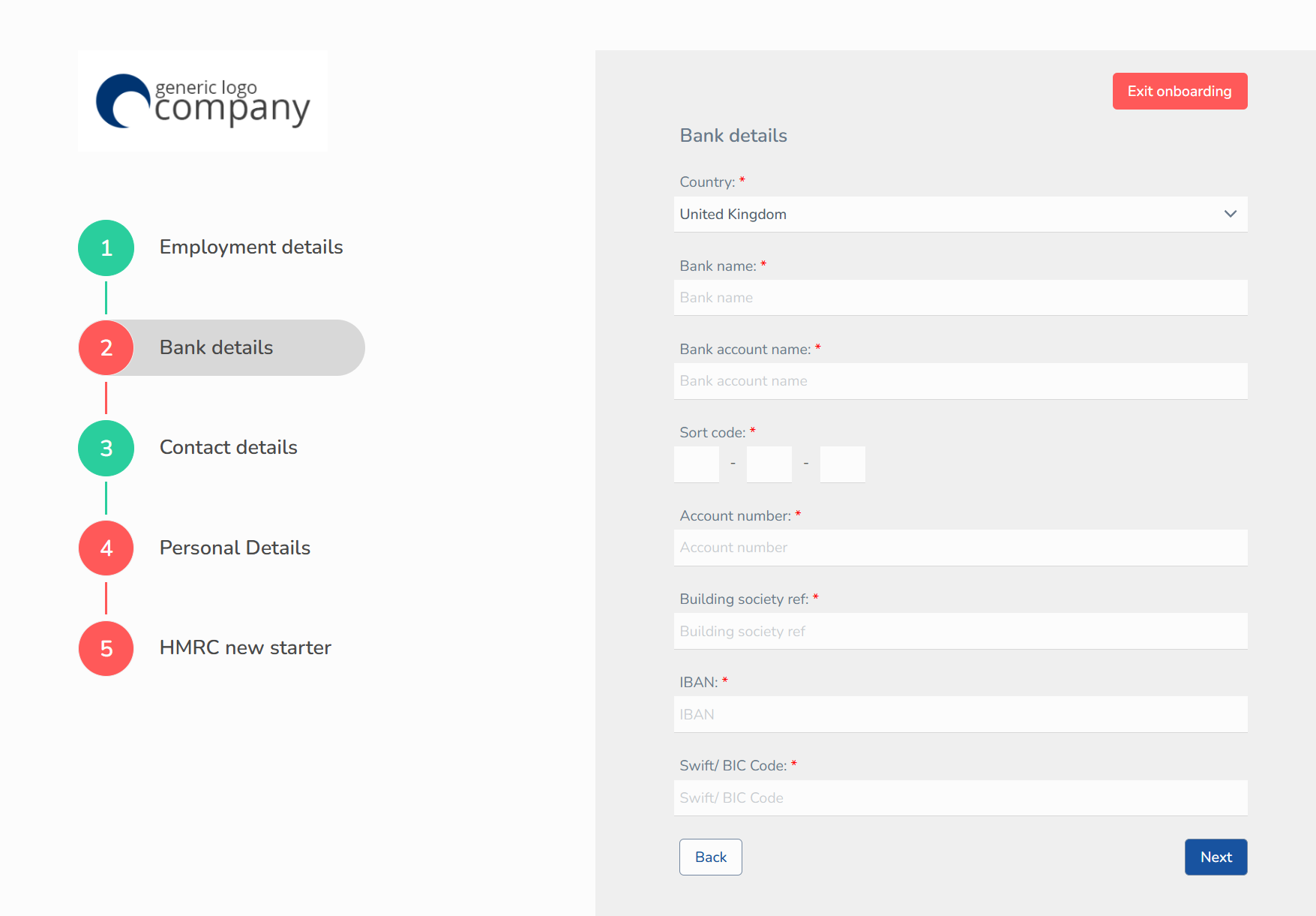 Employee onboarding screenshot